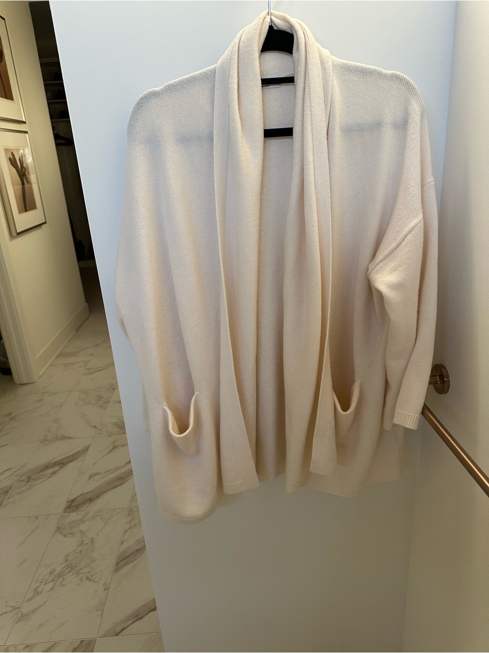 Aritzia Cream Draped Open-Front Cardigan